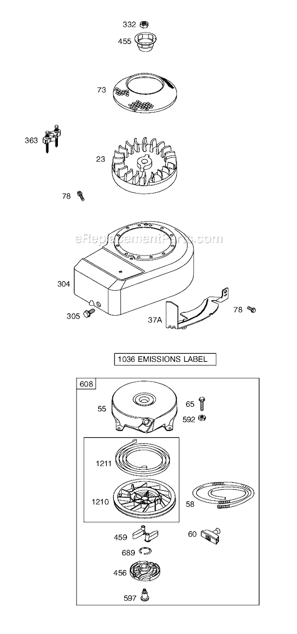 Page E Diagram and Parts List for 9S500SERIES  Briggs and Stratton Engine